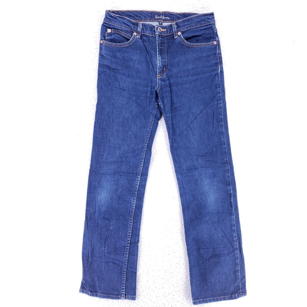 Earl Jeans Denim Cotton Womens SZ 28 Blue Straight Stretch VTG Mid Rise Slim 90s